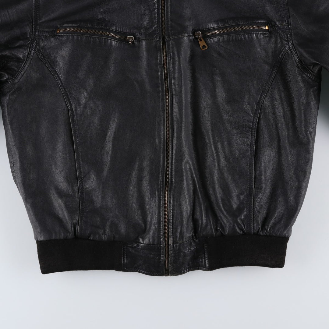 CITY COLLECTION SMOOTH Padded Leather Blouson, Men's Size M (approx.) Genuine Leather Lamb Leather black type Vintage Second Hand