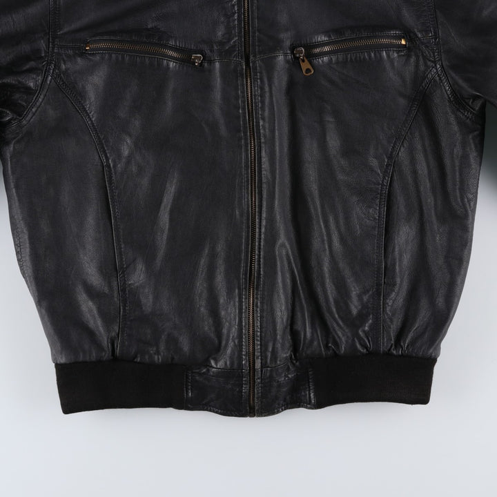 CITY COLLECTION SMOOTH Padded Leather Blouson, Men's Size M (approx.) Genuine Leather Lamb Leather black type Vintage Second Hand