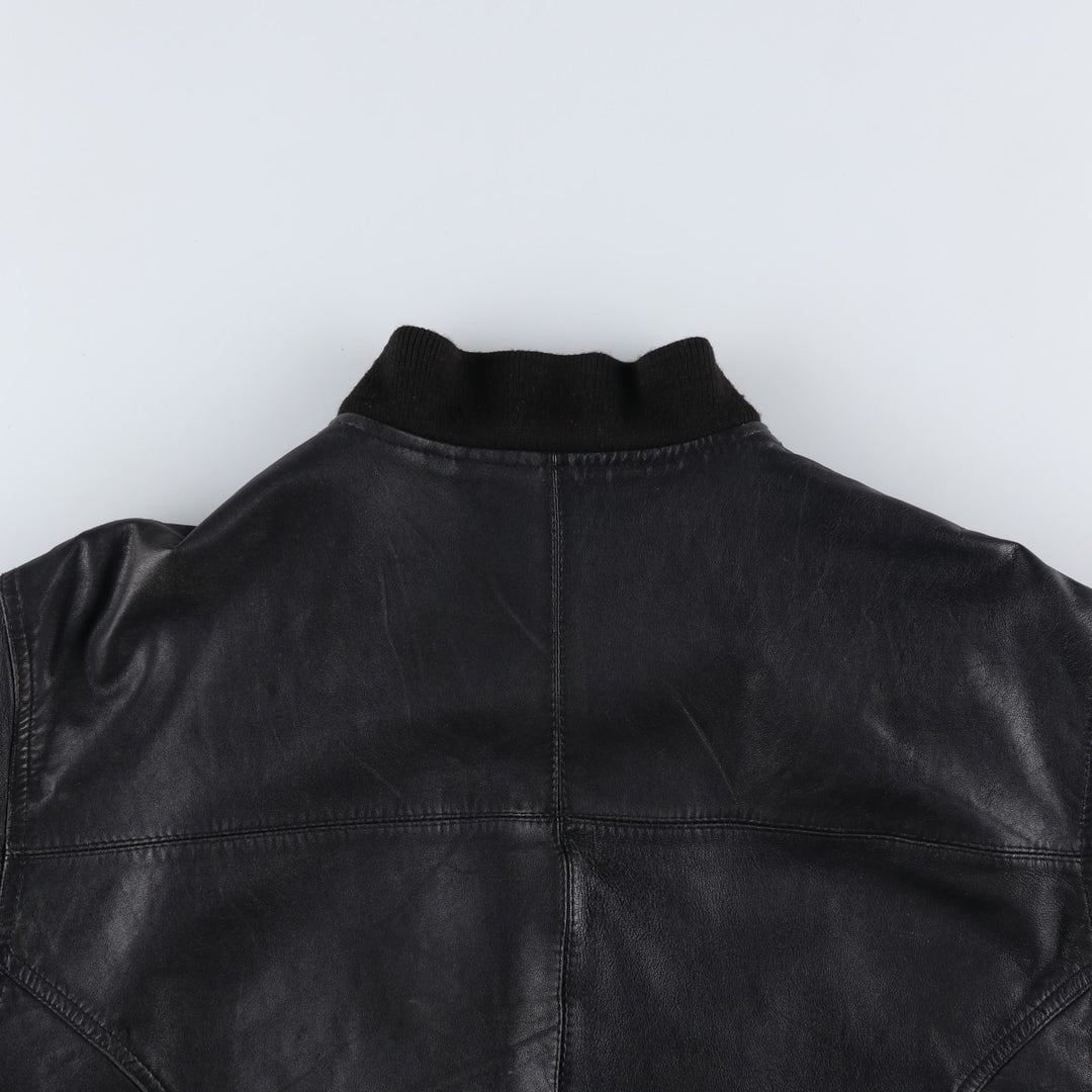 CITY COLLECTION SMOOTH Padded Leather Blouson, Men's Size M (approx.) Genuine Leather Lamb Leather black type Vintage Second Hand