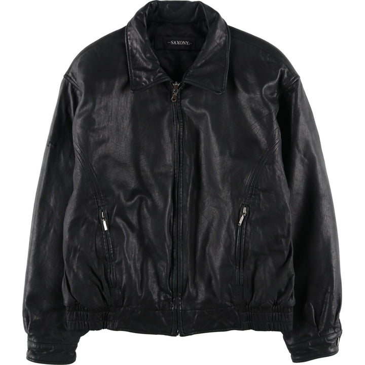 SAXONY Swing Top Type Reversible Leather Blouson, Men's Size L (approx.) genuine leather black type Vintage Second Hand