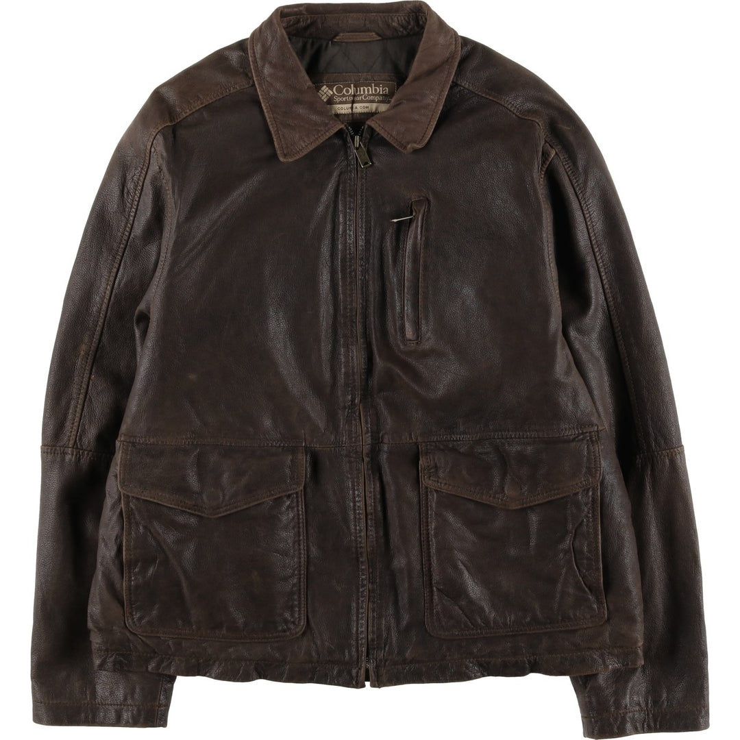 Columbia Swing Top Style Padded Leather Blouson, Men's Size XL genuine leather brown type Vintage Second Hand