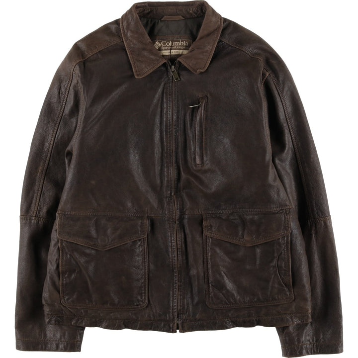 Columbia Swing Top Style Padded Leather Blouson, Men's Size XL genuine leather brown type Vintage Second Hand