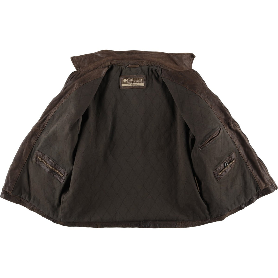 Columbia Swing Top Style Padded Leather Blouson, Men's Size XL genuine leather brown type Vintage Second Hand