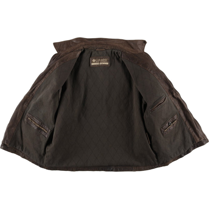 Columbia Swing Top Style Padded Leather Blouson, Men's Size XL genuine leather brown type Vintage Second Hand