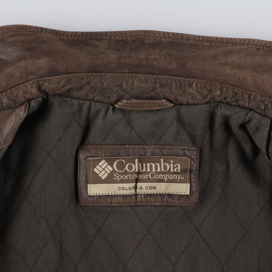 Columbia Swing Top Style Padded Leather Blouson, Men's Size XL genuine leather brown type Vintage Second Hand
