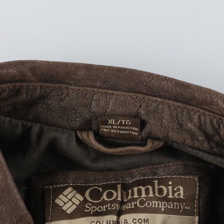 Columbia Swing Top Style Padded Leather Blouson, Men's Size XL genuine leather brown type Vintage Second Hand