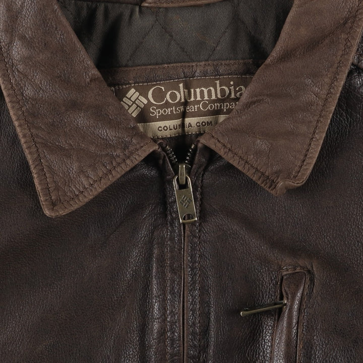 Columbia Swing Top Style Padded Leather Blouson, Men's Size XL genuine leather brown type Vintage Second Hand