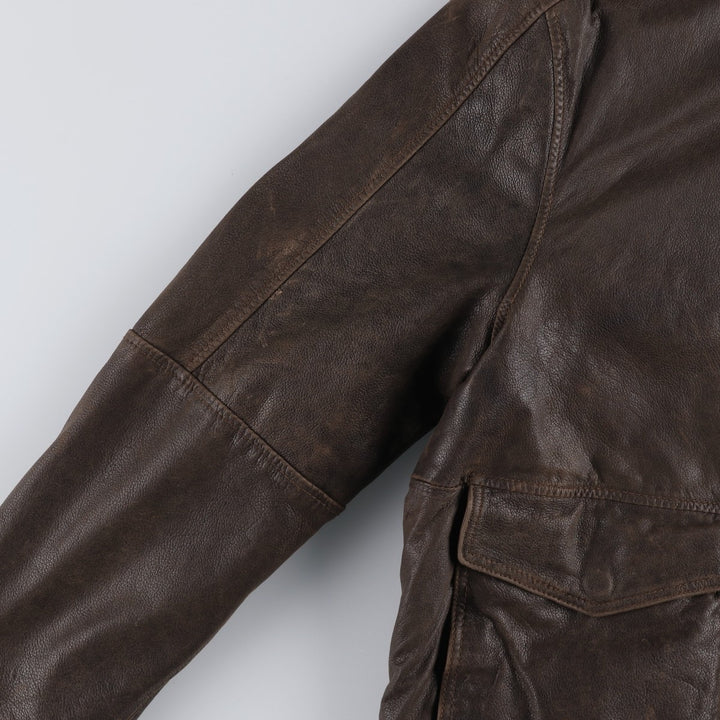 Columbia Swing Top Style Padded Leather Blouson, Men's Size XL genuine leather brown type Vintage Second Hand