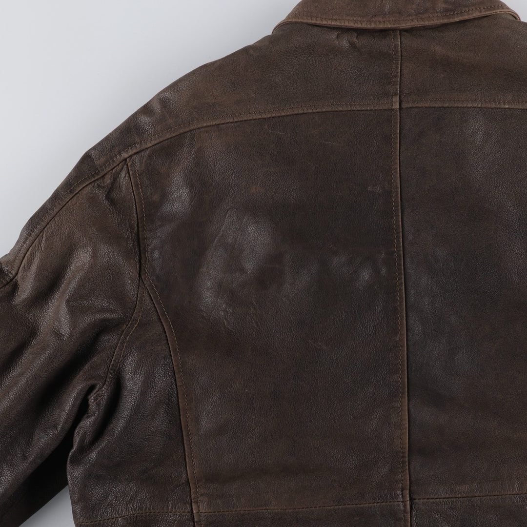 Columbia Swing Top Style Padded Leather Blouson, Men's Size XL genuine leather brown type Vintage Second Hand