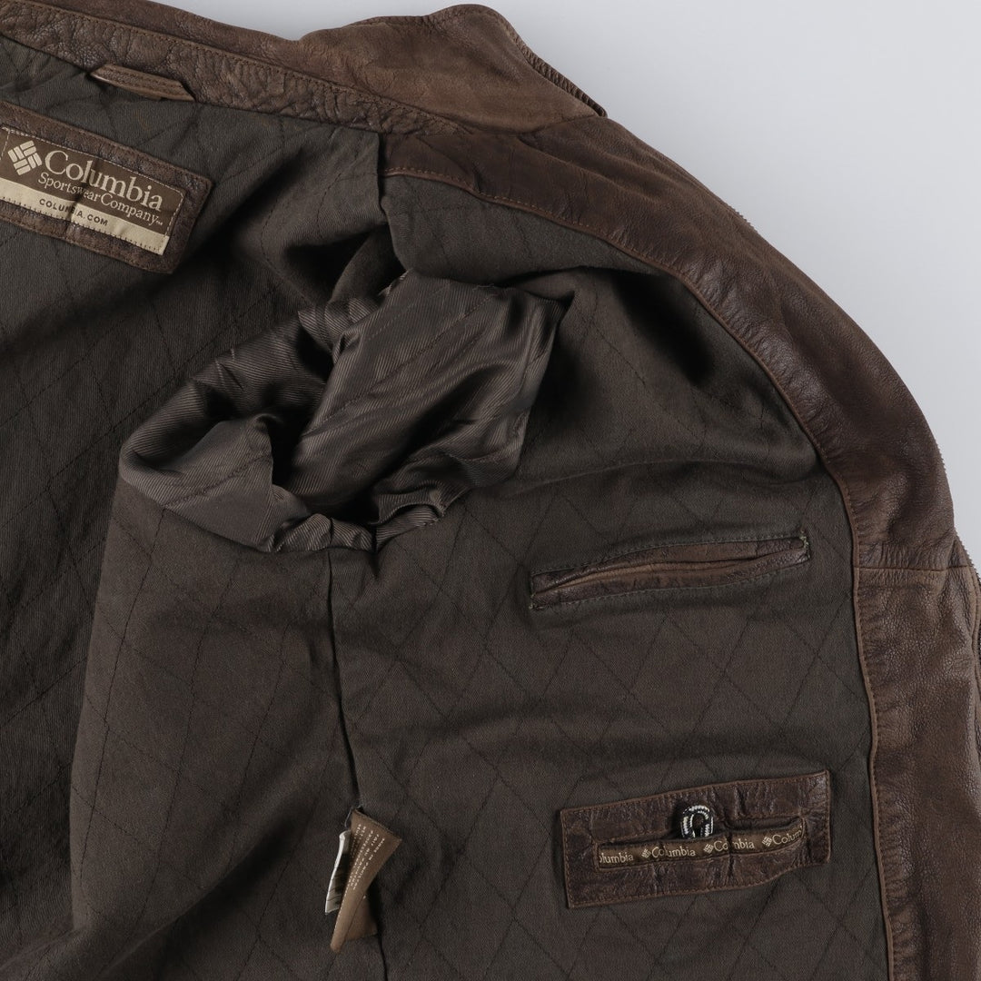 Columbia Swing Top Style Padded Leather Blouson, Men's Size XL genuine leather brown type Vintage Second Hand