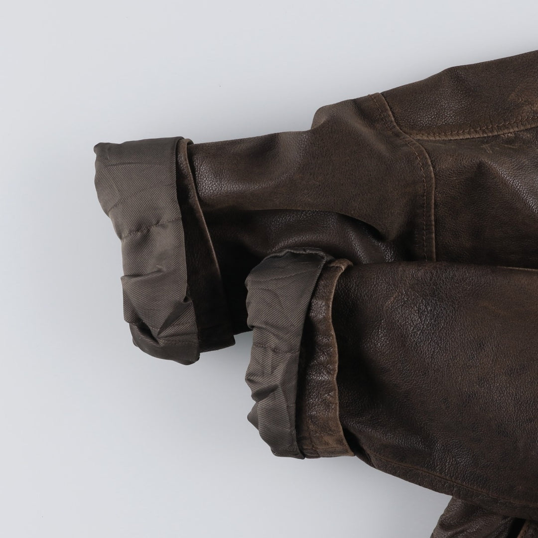 Columbia Swing Top Style Padded Leather Blouson, Men's Size XL genuine leather brown type Vintage Second Hand