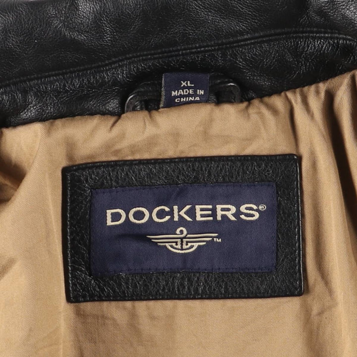 Dockers Swing Top Padded Leather Blouson, Men's XL genuine leather black type Vintage Second Hand