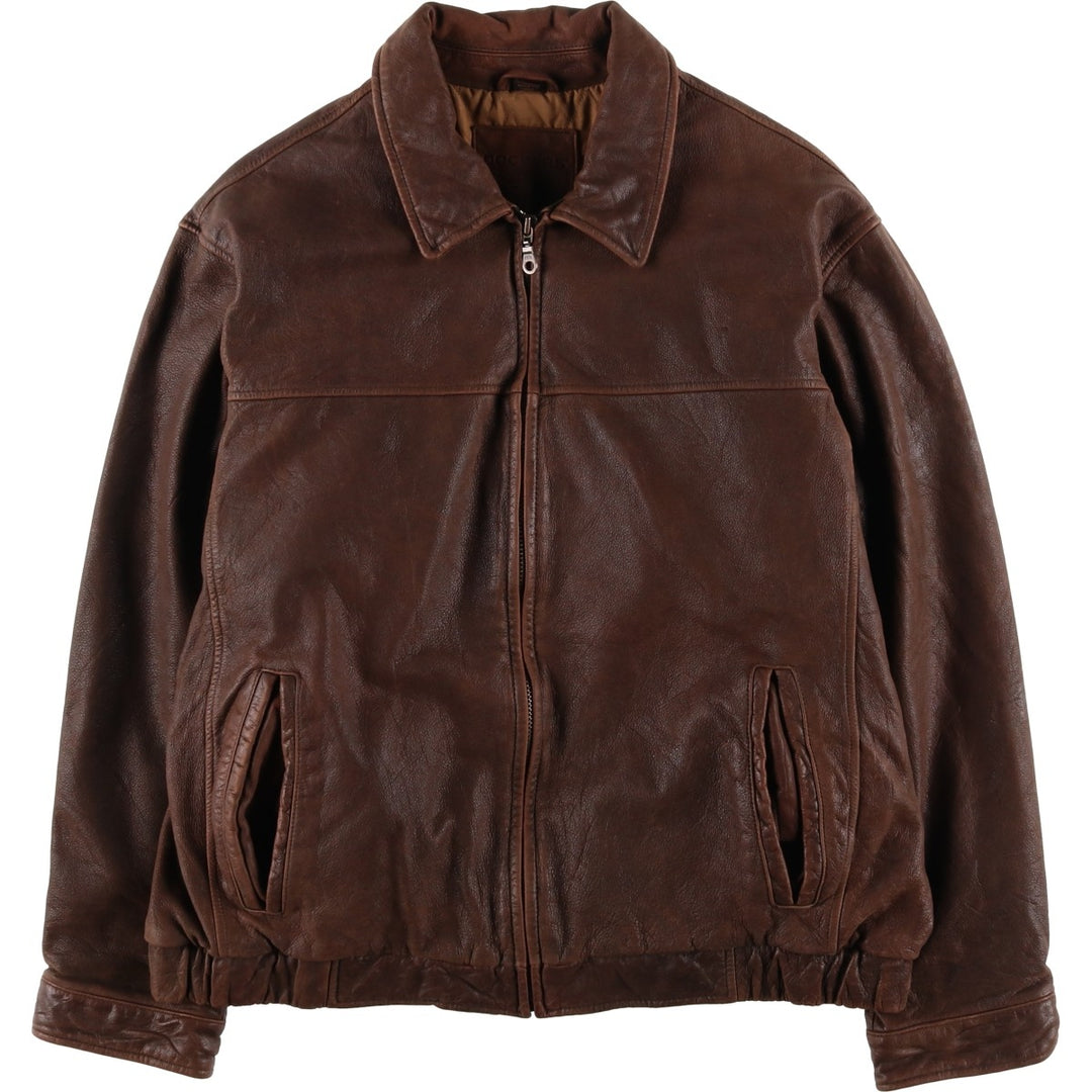 Dockers Swing Top Padded Leather Blouson, Men's XL genuine leather brown type Vintage Second Hand