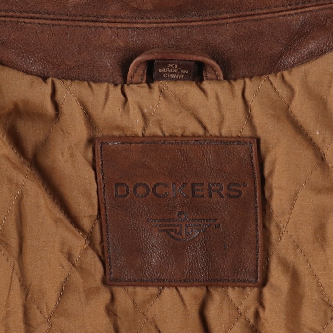 Dockers Swing Top Padded Leather Blouson, Men's XL genuine leather brown type Vintage Second Hand
