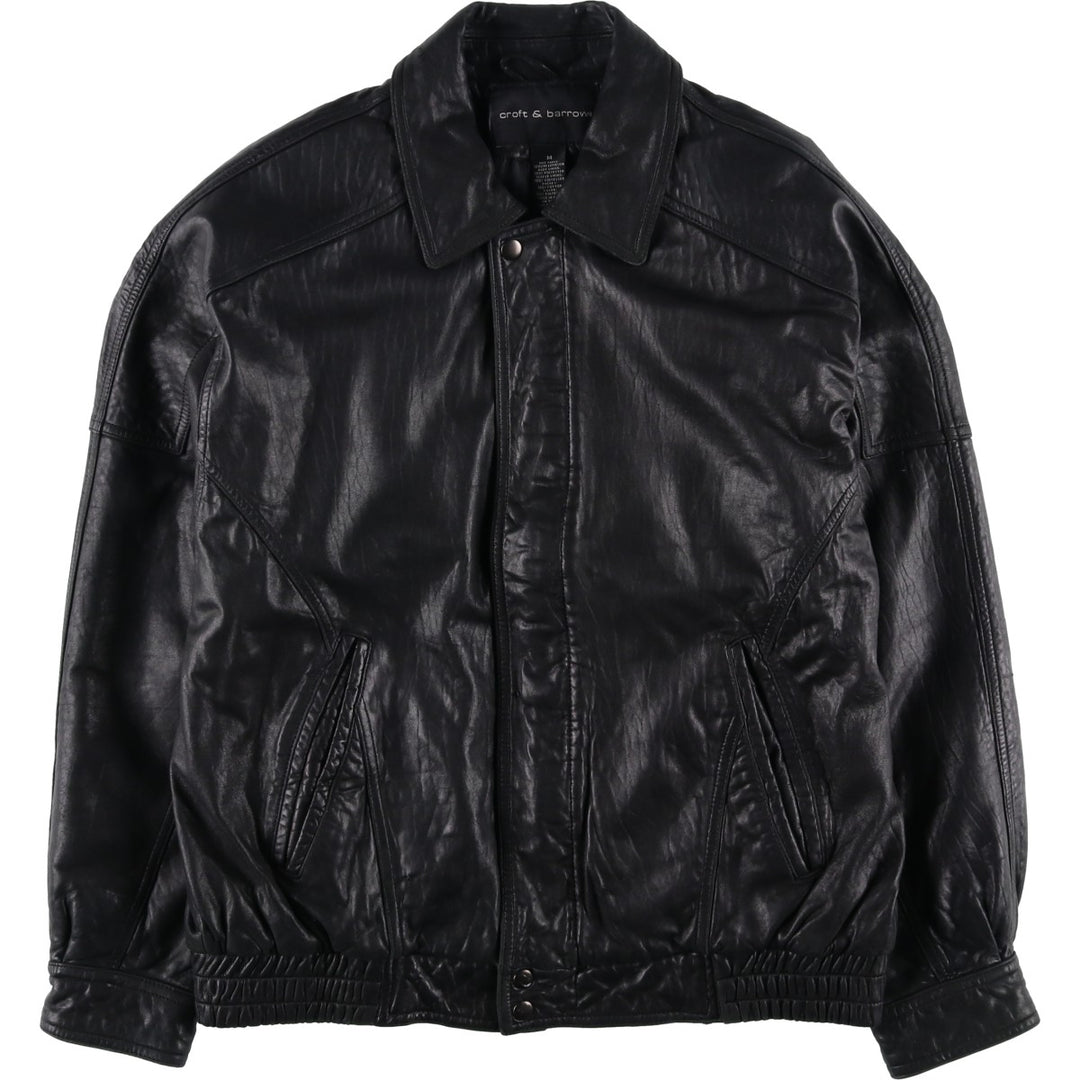 90'S - Vintage CROFT and BARROW Leather Blouson, Men's Size M Genuine Leather Lambskin black type Vintage Second Hand