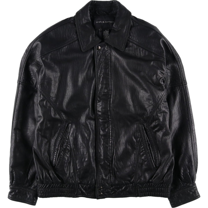 90'S - Vintage CROFT and BARROW Leather Blouson, Men's Size M Genuine Leather Lambskin black type Vintage Second Hand