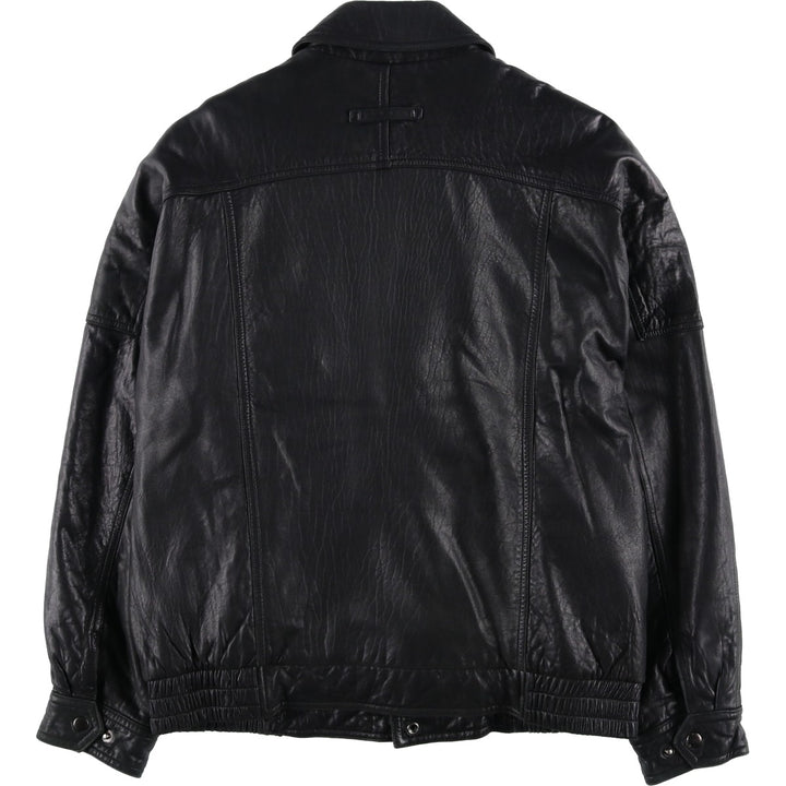 90'S - Vintage CROFT and BARROW Leather Blouson, Men's Size M Genuine Leather Lambskin black type Vintage Second Hand