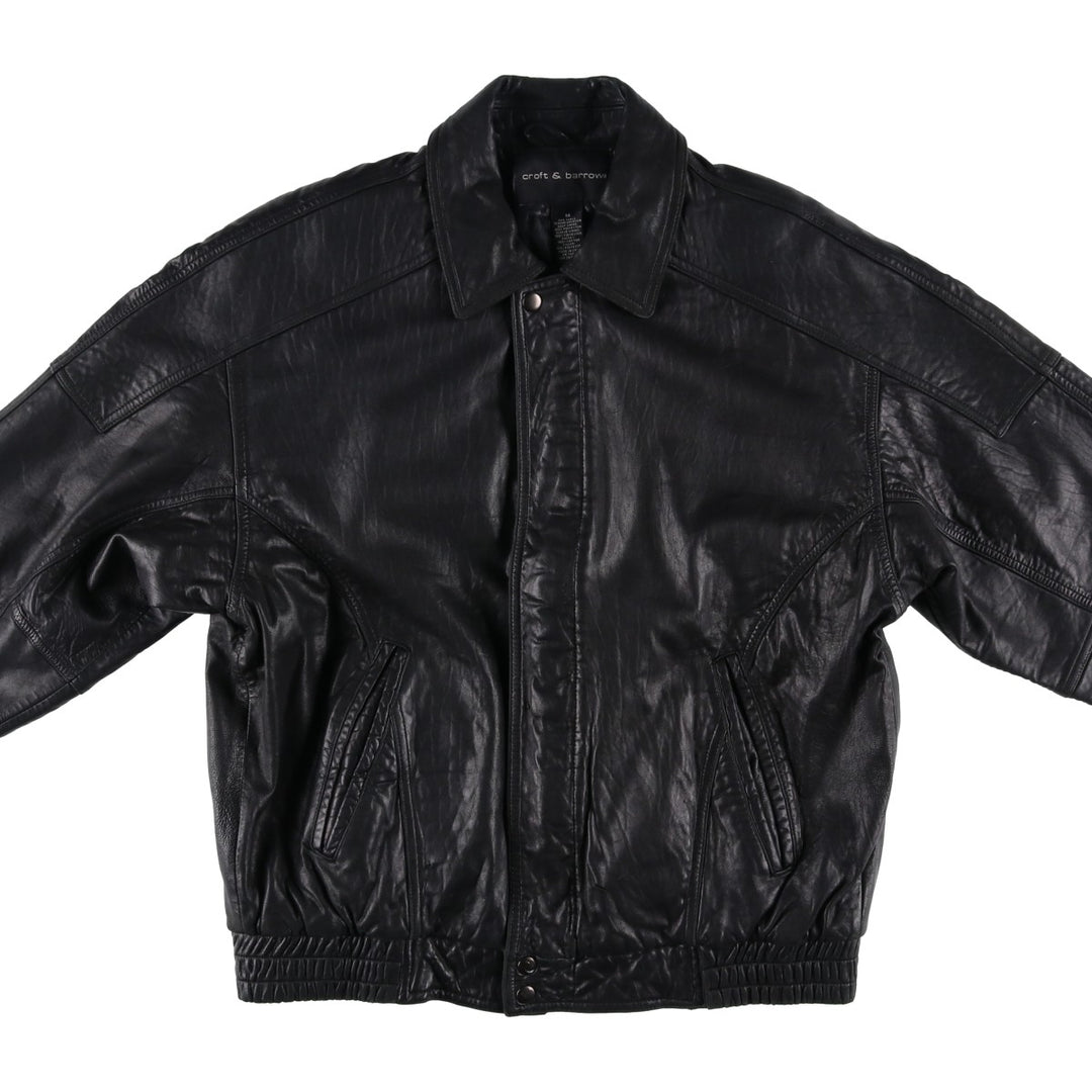 90'S - Vintage CROFT and BARROW Leather Blouson, Men's Size M Genuine Leather Lambskin black type Vintage Second Hand