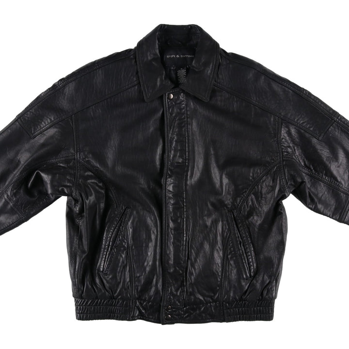 90'S - Vintage CROFT and BARROW Leather Blouson, Men's Size M Genuine Leather Lambskin black type Vintage Second Hand