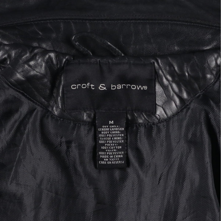 90'S - Vintage CROFT and BARROW Leather Blouson, Men's Size M Genuine Leather Lambskin black type Vintage Second Hand