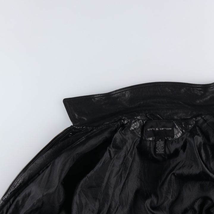 90'S - Vintage CROFT and BARROW Leather Blouson, Men's Size M Genuine Leather Lambskin black type Vintage Second Hand