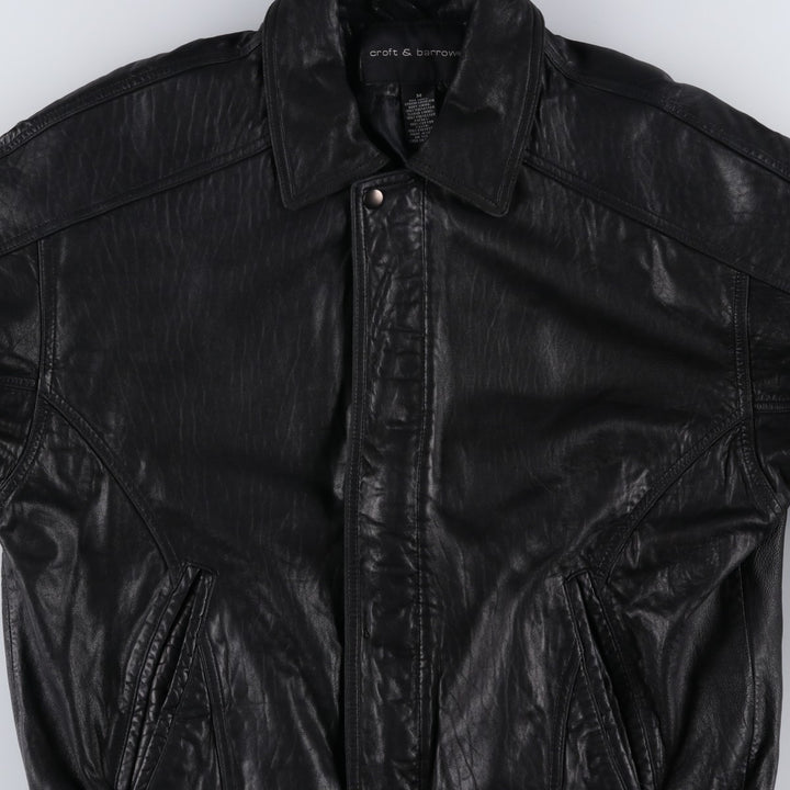 90'S - Vintage CROFT and BARROW Leather Blouson, Men's Size M Genuine Leather Lambskin black type Vintage Second Hand