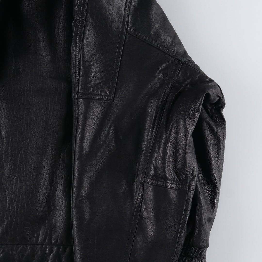 90'S - Vintage CROFT and BARROW Leather Blouson, Men's Size M Genuine Leather Lambskin black type Vintage Second Hand