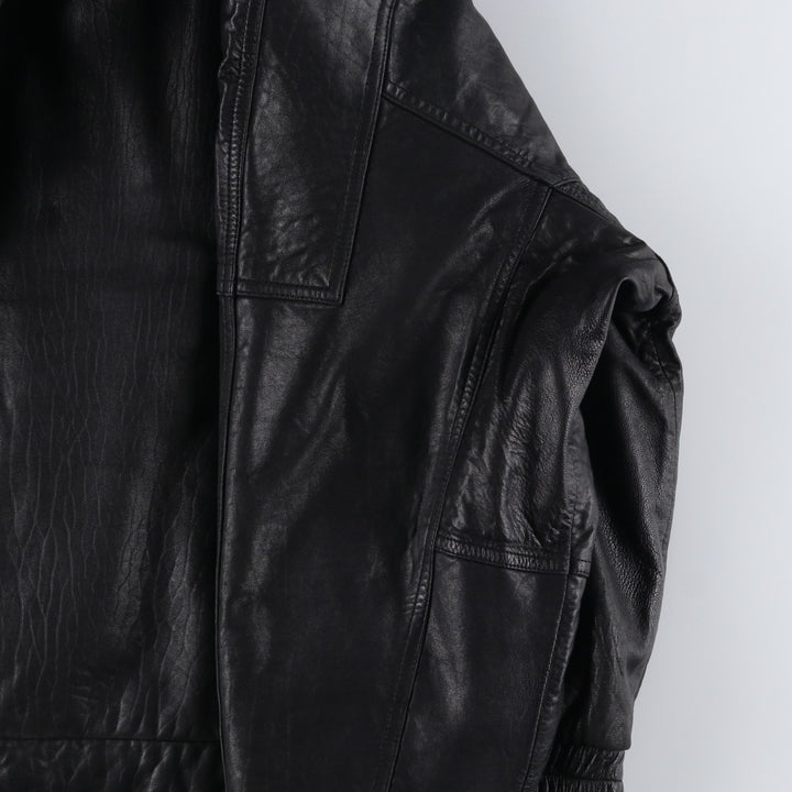 90'S - Vintage CROFT and BARROW Leather Blouson, Men's Size M Genuine Leather Lambskin black type Vintage Second Hand