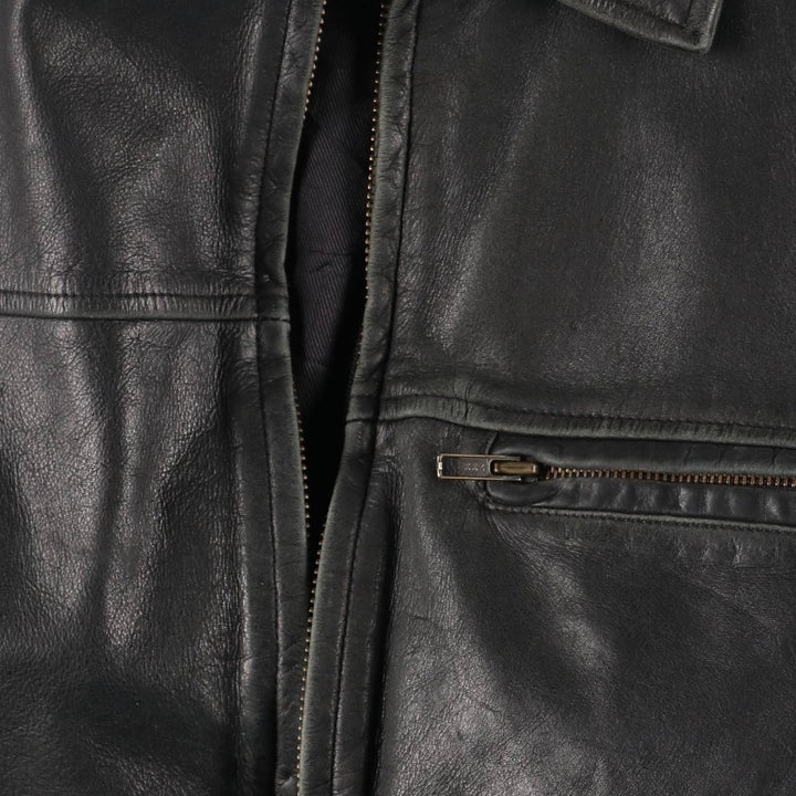 TEX CASUAL Swing Top Type Leather Blouson, Men's Size L (approx.) genuine leather black type Vintage Second Hand