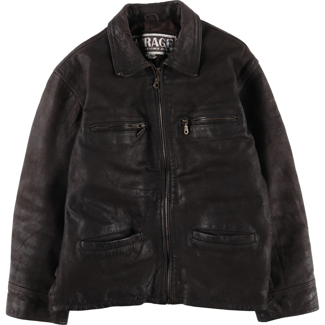 MIRAGE Leather Sports Jacket, Men's Size L (Equivalent), Padded genuine leather brown type Vintage Second Hand