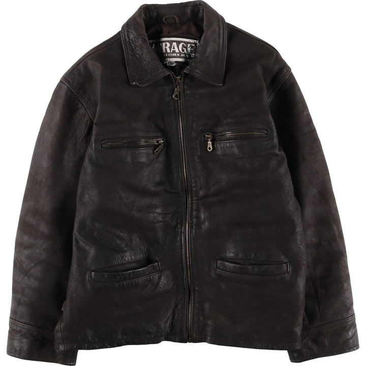 MIRAGE Leather Sports Jacket, Men's Size L (Equivalent), Padded genuine leather brown type Vintage Second Hand