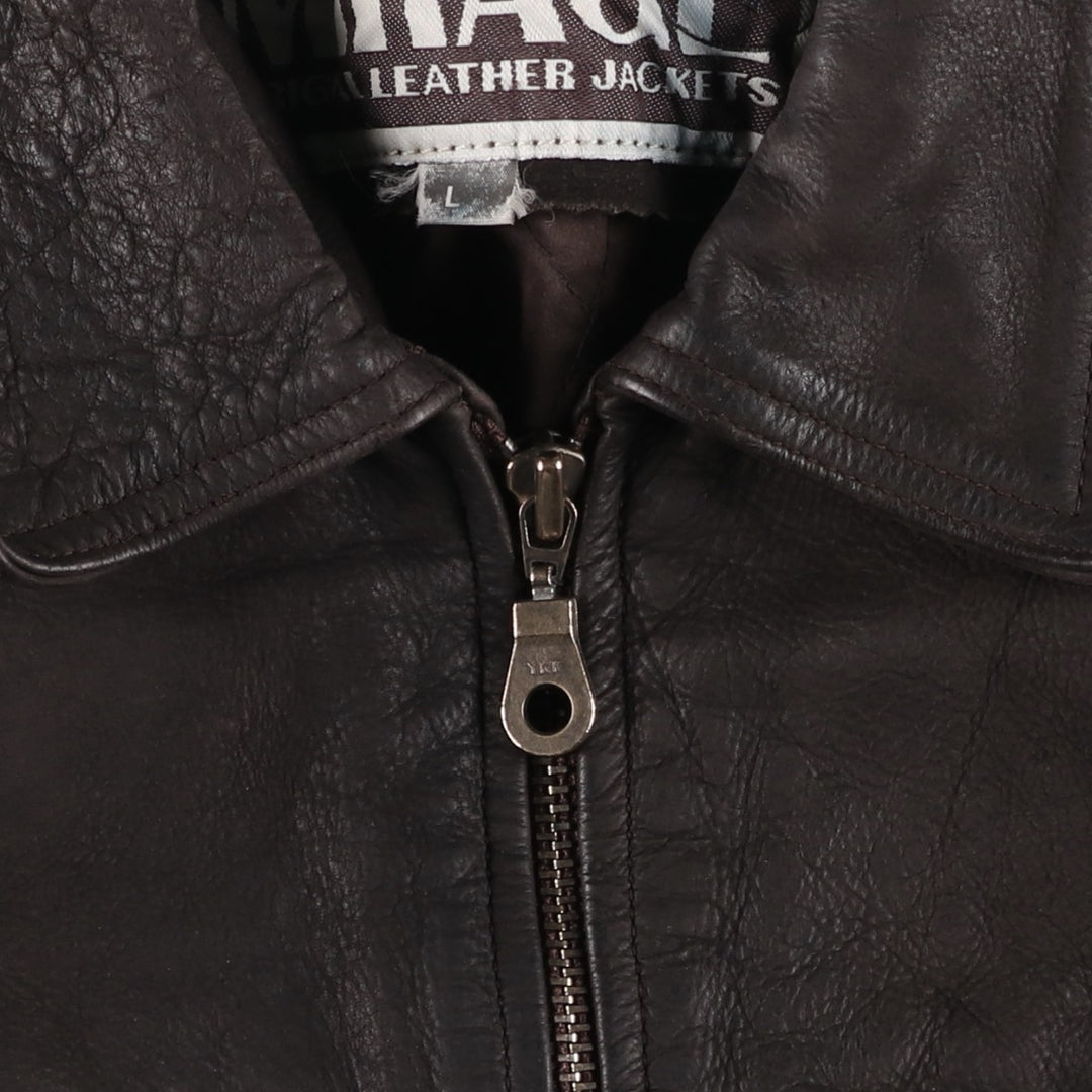 MIRAGE Leather Sports Jacket, Men's Size L (Equivalent), Padded genuine leather brown type Vintage Second Hand