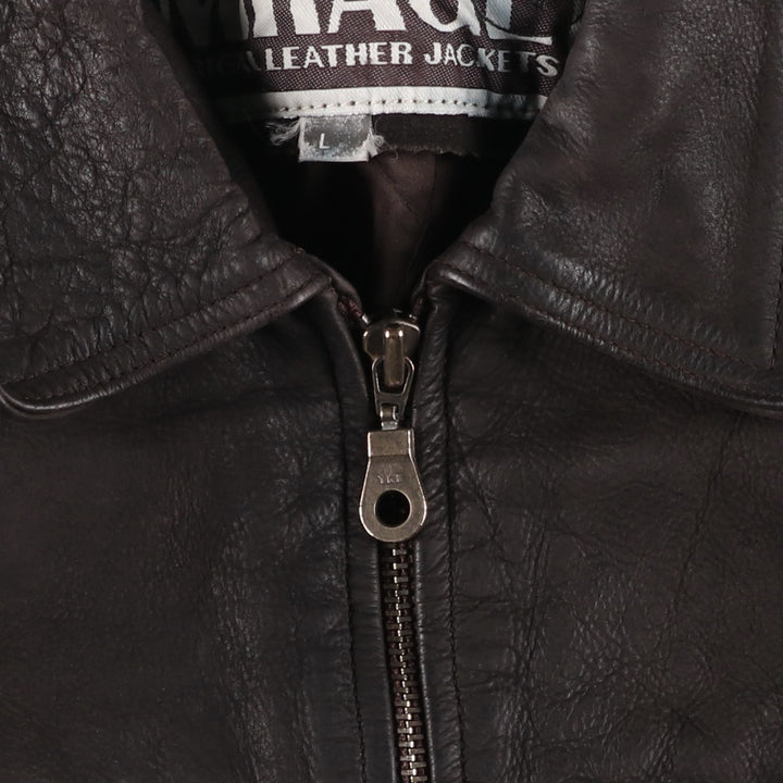 MIRAGE Leather Sports Jacket, Men's Size L (Equivalent), Padded genuine leather brown type Vintage Second Hand