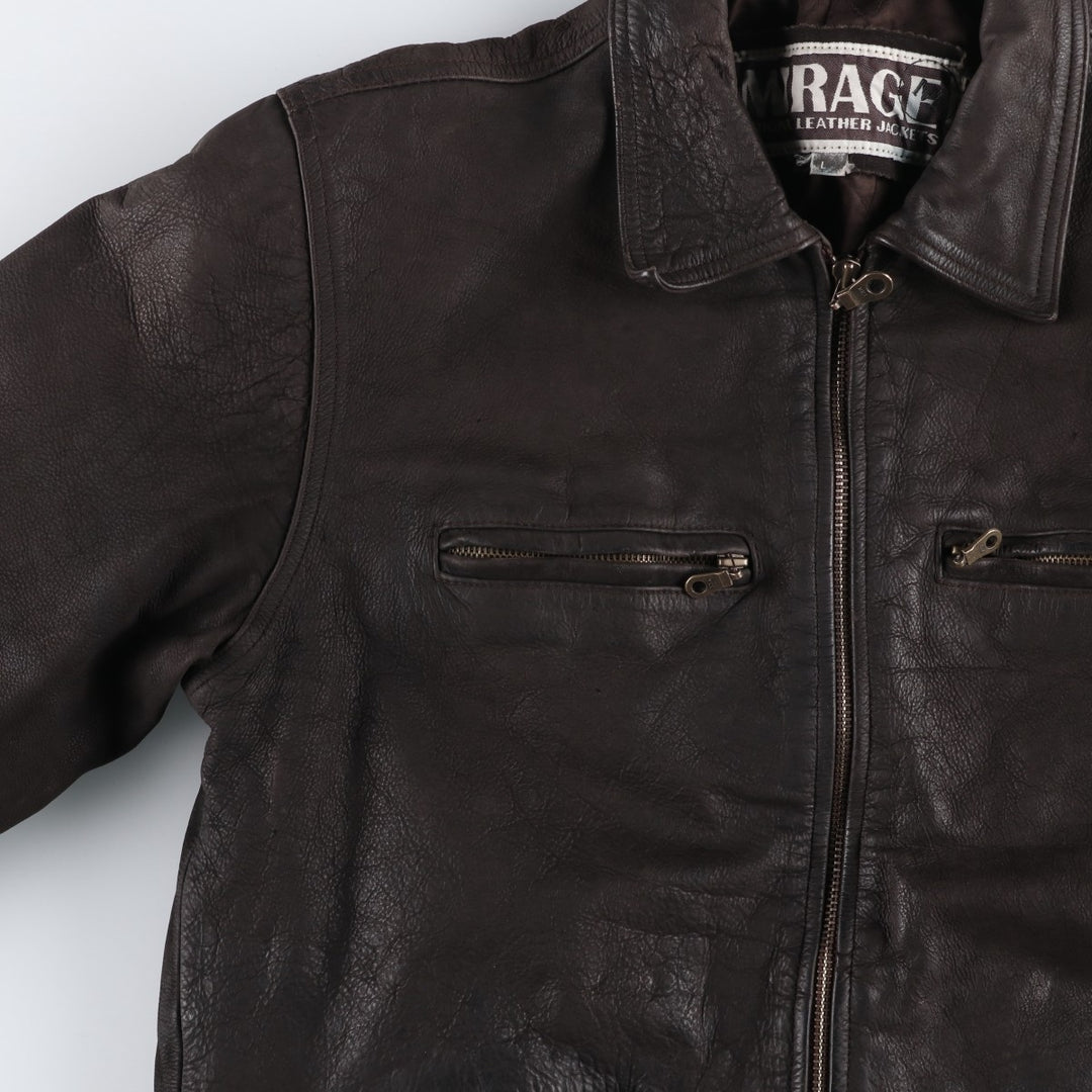 MIRAGE Leather Sports Jacket, Men's Size L (Equivalent), Padded genuine leather brown type Vintage Second Hand