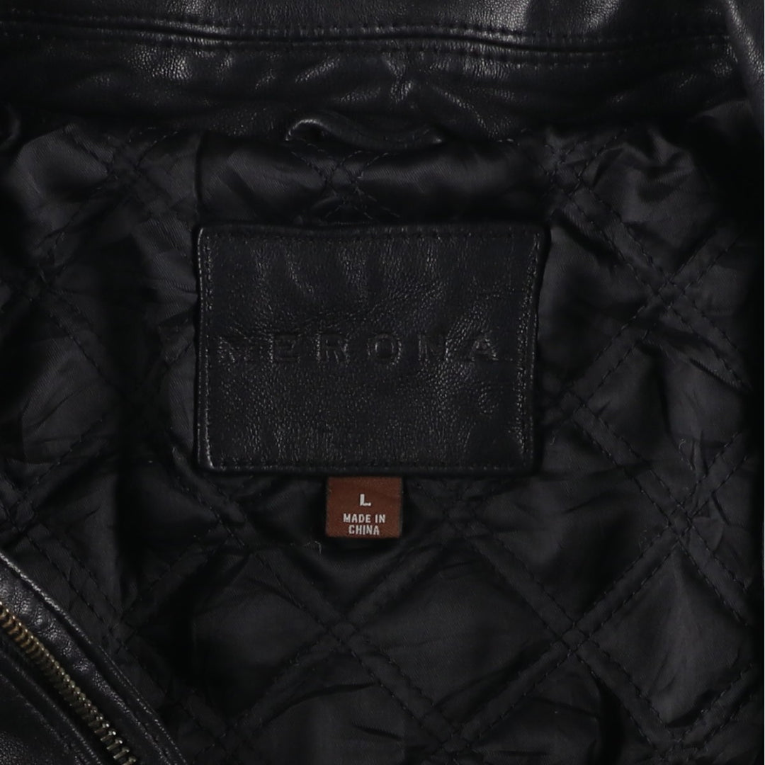 MERONA Padded Leather Blouson, Men's Size L (approx.) genuine leather black type Vintage Second Hand