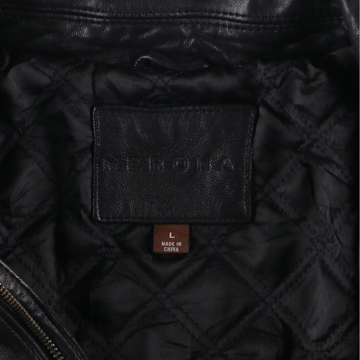 MERONA Padded Leather Blouson, Men's Size L (approx.) genuine leather black type Vintage Second Hand