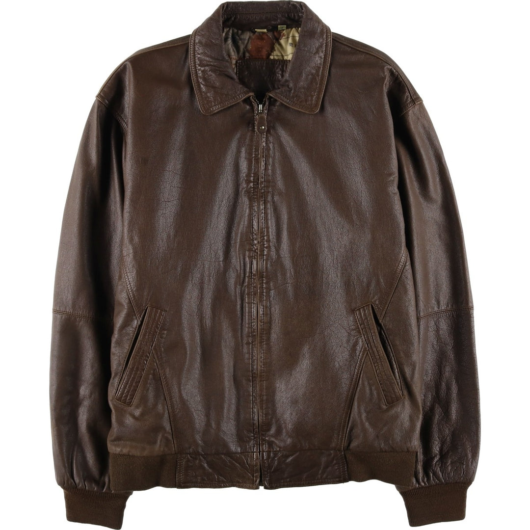 St. John's Bay padded leather blouson, men's size L (approx.) genuine leather brown type Vintage Second Hand