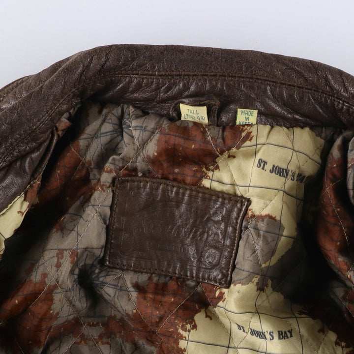 St. John's Bay padded leather blouson, men's size L (approx.) genuine leather brown type Vintage Second Hand