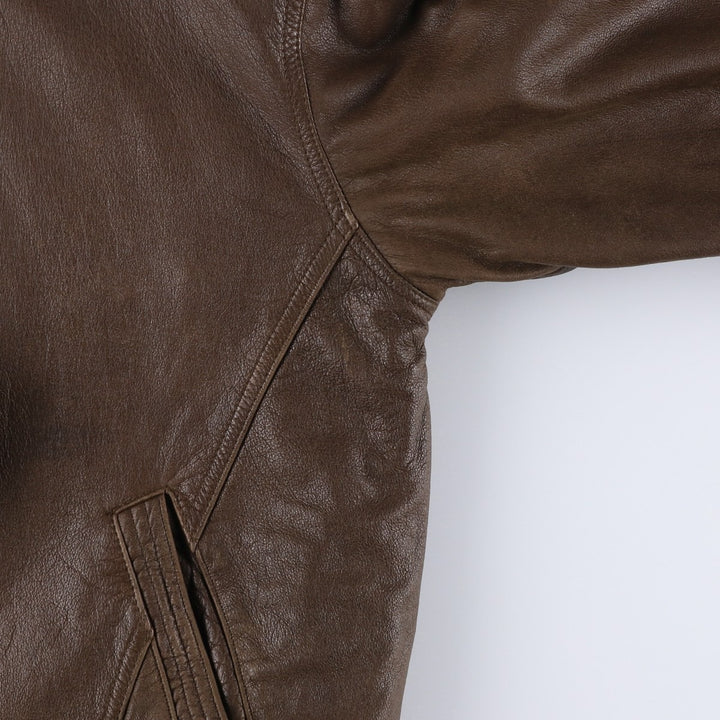 St. John's Bay padded leather blouson, men's size L (approx.) genuine leather brown type Vintage Second Hand