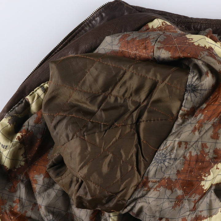 St. John's Bay padded leather blouson, men's size L (approx.) genuine leather brown type Vintage Second Hand
