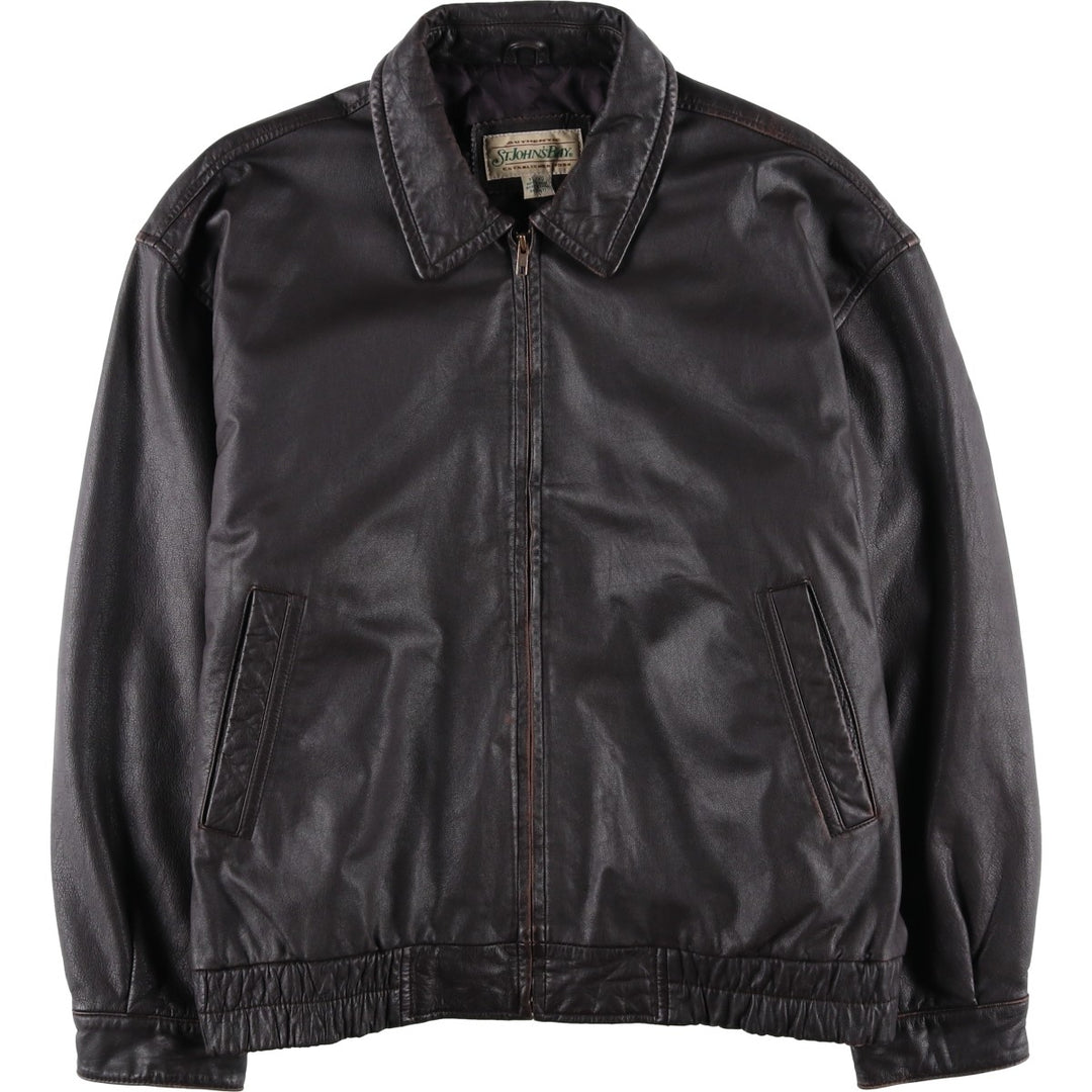 1990'S St. John's Bay Swing Top Style Padded Leather Blouson, Men's Size XL (Equivalent), Vintage genuine leather brown type Vintage Second Hand