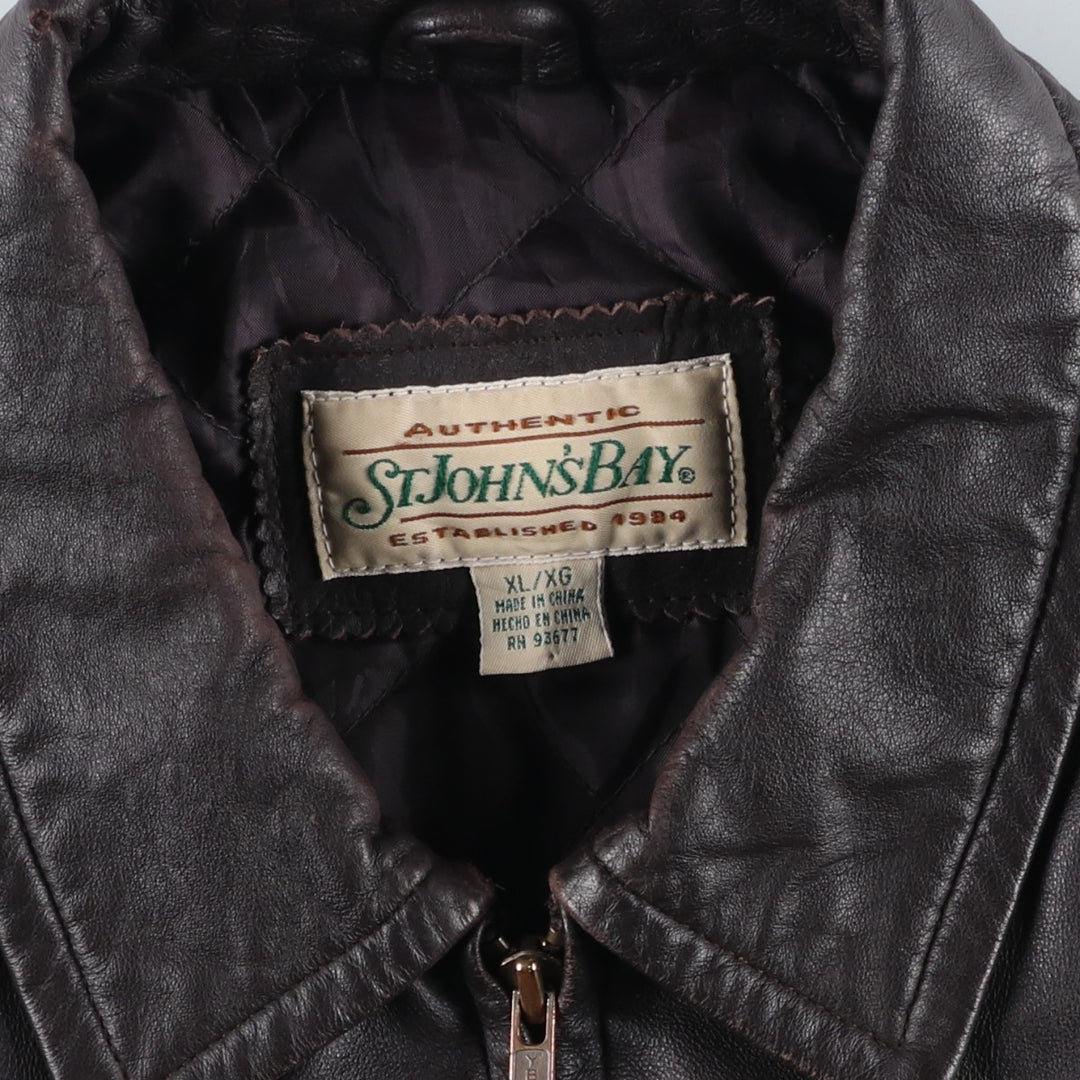 1990'S St. John's Bay Swing Top Style Padded Leather Blouson, Men's Size XL (Equivalent), Vintage genuine leather brown type Vintage Second Hand