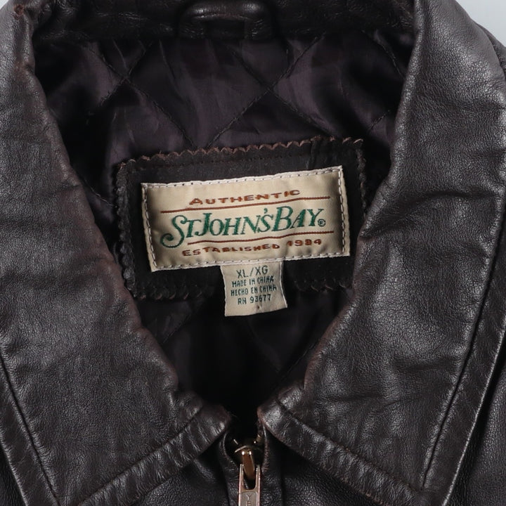 1990'S St. John's Bay Swing Top Style Padded Leather Blouson, Men's Size XL (Equivalent), Vintage genuine leather brown type Vintage Second Hand