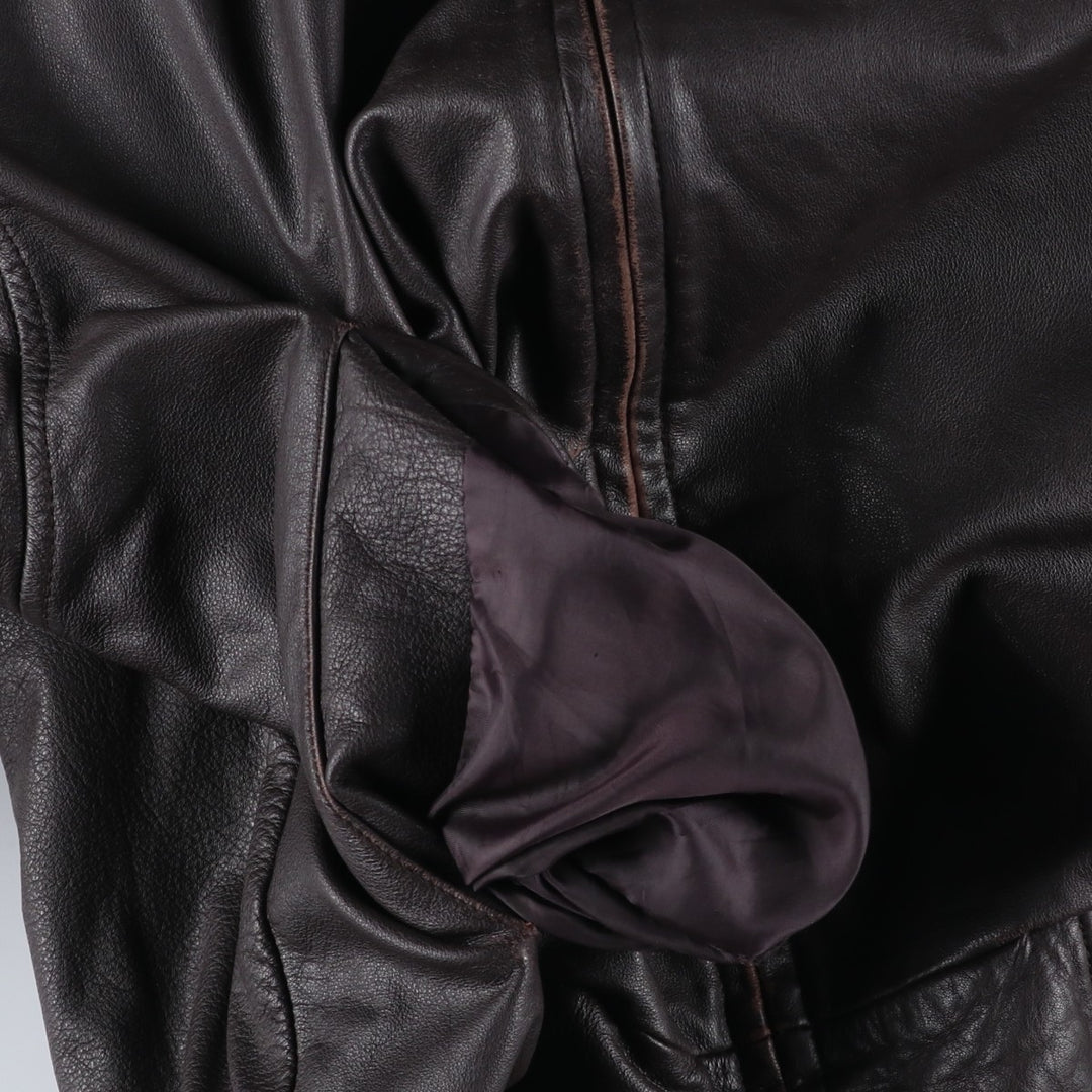 1990'S St. John's Bay Swing Top Style Padded Leather Blouson, Men's Size XL (Equivalent), Vintage genuine leather brown type Vintage Second Hand