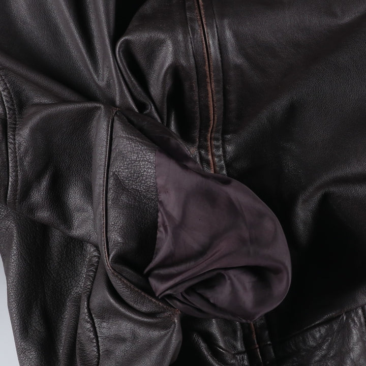 1990'S St. John's Bay Swing Top Style Padded Leather Blouson, Men's Size XL (Equivalent), Vintage genuine leather brown type Vintage Second Hand