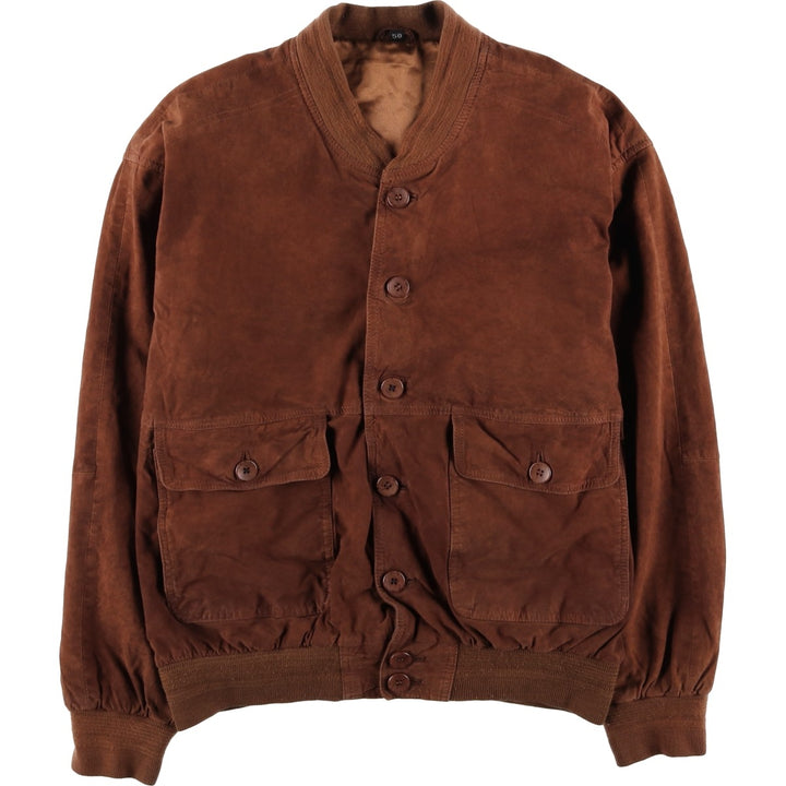 Suede leather blouson for men (size L) genuine leather brown type Vintage Second Hand