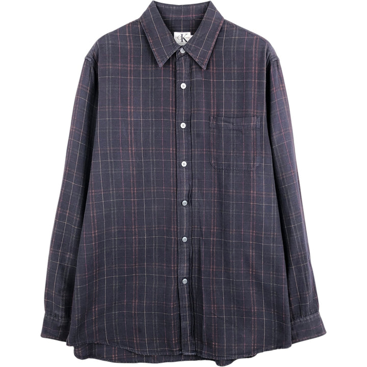90s-00'S Calvin Klein long-sleeved cotton check shirt, men's size M equivalent, vintage. cotton navy blue type Vintage Second Hand