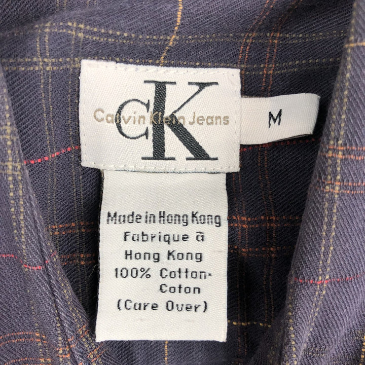 90s-00'S Calvin Klein long-sleeved cotton check shirt, men's size M equivalent, vintage. cotton navy blue type Vintage Second Hand