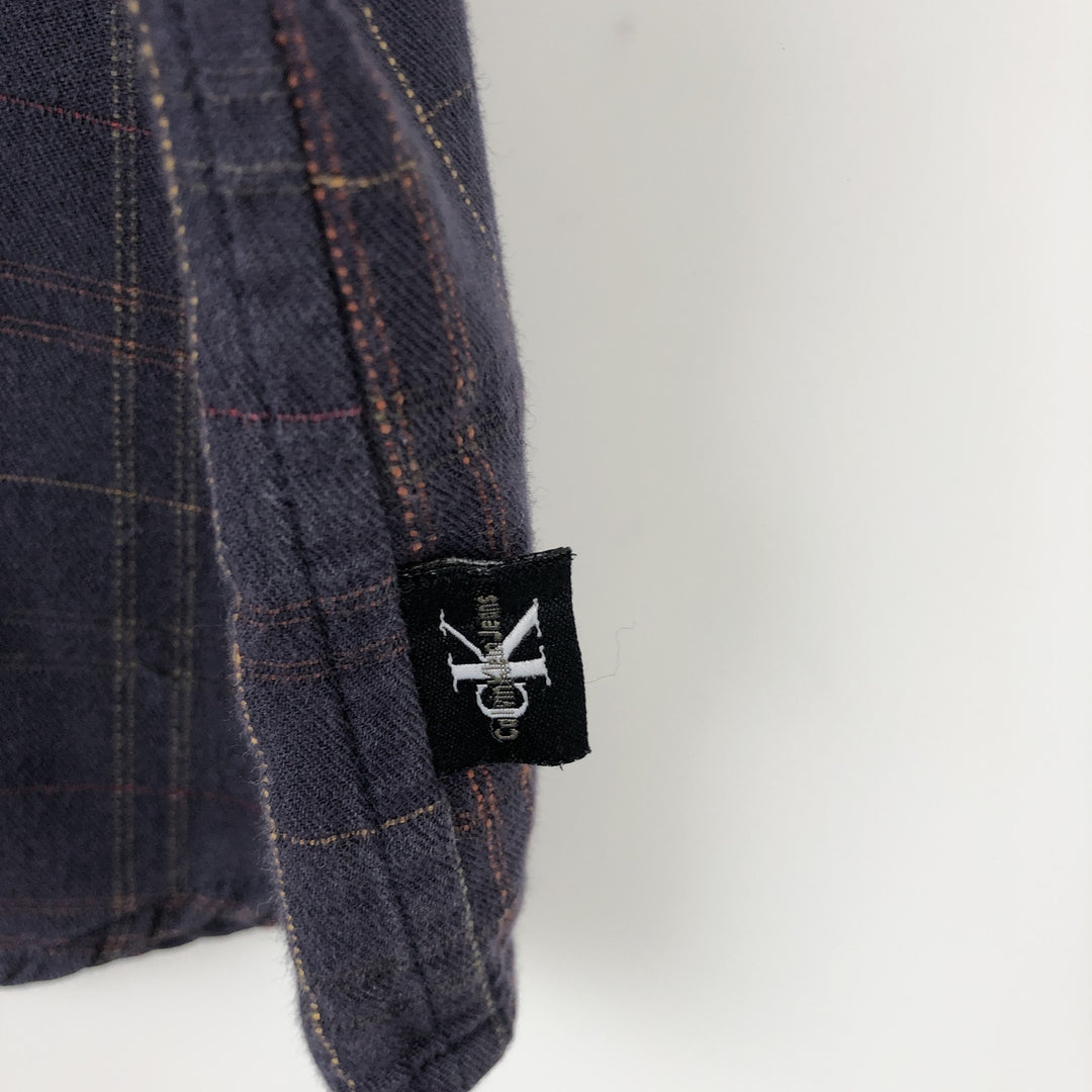 90s-00'S Calvin Klein long-sleeved cotton check shirt, men's size M equivalent, vintage. cotton navy blue type Vintage Second Hand