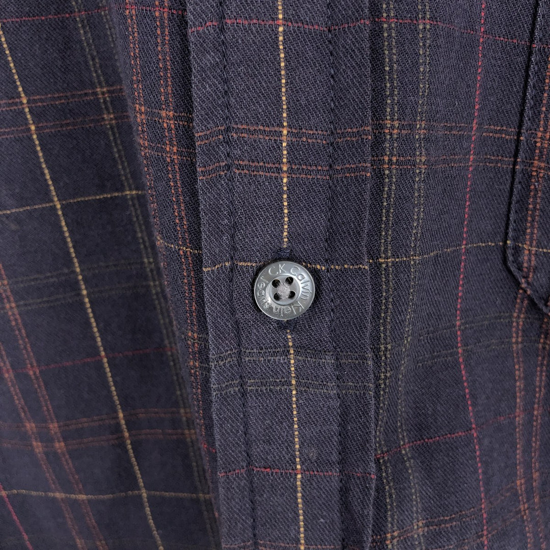 90s-00'S Calvin Klein long-sleeved cotton check shirt, men's size M equivalent, vintage. cotton navy blue type Vintage Second Hand